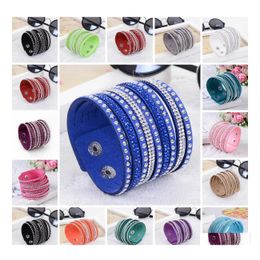 Charm Bracelets Bracelet For Women Shiny Mtilayer Leather Rhinestone Crystal Buttons White/Black /Blue Drop Delivery Jewellery Dhir5