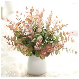 Decorative Flowers Artificial Plastic Plant Eucalyptus Leaves Branch Money Grass Home Fake Indoor Potted Decoration