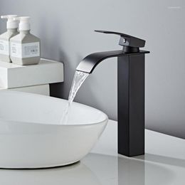 Bathroom Sink Faucets Black Painting Basin Water Tap Single Lever Faucet Mixer Hole Deck Mounted Waterfall HY-7098