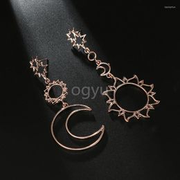 Hoop Earrings Fashion Hollow Out Five-pointed Star Moon Sun Earring Alloy Asymmetric Personality Accessories For Women Jewelry Gift