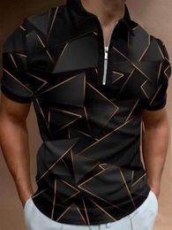 Men's Polos Summer Fashion Wave Point Gradient European/American Men's Short-Sleeved Polo Shirt Lapel Zipper Design Streetwear Plus Size 230130