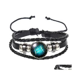 Charm Bracelets Fashion Jewellery Design Twee Constellations Leather Retro Handwoven Beads Diy Zodiac Bracelet For Women Men Gifts 164 Dhzcl