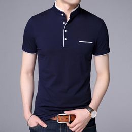 Men's Polos Fashion Brand Polo Shirt Men's Summer Mandarin Collar Slim Fit Solid Colour Button Breathable Polos Casual Men Clothing 230130