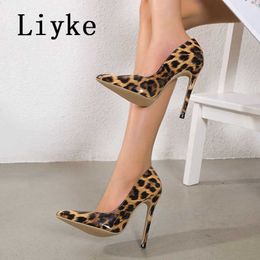 2023 New Spring Shoes Women Pumps Sexy Leopard Grain Patent Leather Pointed Toe Mules High Heels Stiletto Escarpins Femme 0129