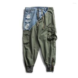 Men's Pants Men's Fashion Hi Street Cargo With Multi Pockets Heavy Industry Jeans Patchwork Tactical Trousers Streetwear Joggers