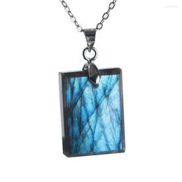 Pendant Necklaces Genuine Natural Labradorite Blue Light Gems Rectangle Shape Stone Charm Women 21x16x6mm