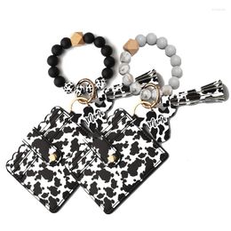 Keychains Cursive Cow Initial Wristlet Keychain With PU Wallet Print Mama Bangle Silicon Keyring Custom Charms Gift