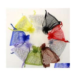 Jewelry Pouches Bags 7X9Cm Jewellry Mixed Color Wedding Party Favor Gift Bag Purple Blue Pink Yellow Black With Dstring 1 1Rh Y2 Dr Dhezd