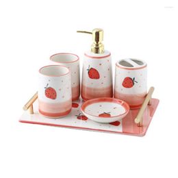 Bath Accessory Set Luxury Bathroom Five-Piece Mouthwash Cup Wash Ceramic Ins Shower Room Toothbrush Supplies Decoration