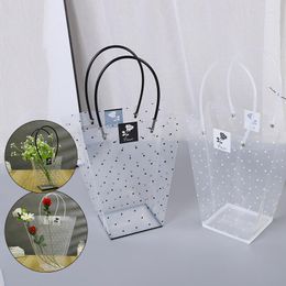 Gift Wrap Transparent PVC Flower Packaging Bag Wrapping Plastic Rose Bouquet Waterproof Box With Handles Florist Handbag