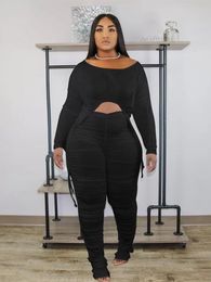 Women's Plus Size Tracksuits Loungewear Sets 2 Piece Womens Outfits Long Sleeve Top and Stacked Pant Big Sexy Wholesale Drop 230130