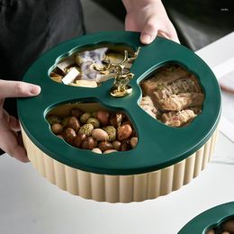 Plates Nordic Luxury Plastic Snack Serving Tray With Transparent Lid And Elk Handle Home Dried Fruit Nuts Storage Box Dessert Plate