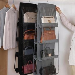 Storage Bags Handbag Purse Dust-proof Organiser Bag 4-layer With 8 Pockets Metal Hook For Wardrobe Closet Space