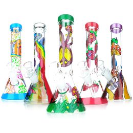 glass bongs 10'' beaker base bong glass water pipes for dry herb colored amazing glass hand carved smoking Pipes Bongs Cool Glass Smoking Water Pipes