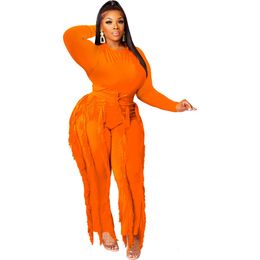 Women's Plus Size Tracksuits Women Sets Solid Tops And Fringed Pants Autumn Two Piece Set Female Designer Outfit Casual Sweatshirt Clothing 230130