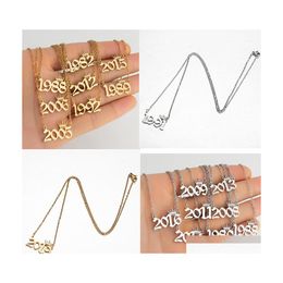 Pendant Necklaces Birth Years Necklace Initial Year Number Crown For Women Girls Birthday Gift Stainless Steel Charm Drop Delivery J Dh6Z3