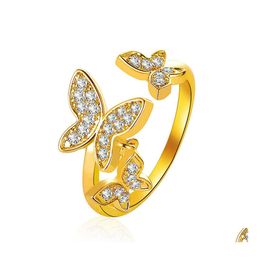 Cluster Rings Beautif Butterfly Ring Micropave Zircon Open Index Fine Jewellery Ladies Goldplated Pinky Finger Drop Delivery Dhlsl