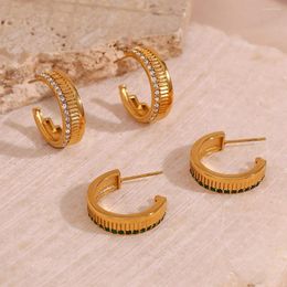 Hoop Earrings Christmas Jewellery Blingbling Rhinestone Filled Gold Plated Textured Wide Wheel Shaped Stainless Steel For Women