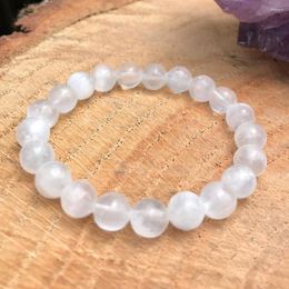 Link Bracelets MG1449 Natural 8 Mm Tanzania Selenite Bracelet White Light Clarity Beaded Wrist Mala Spirituality Chakra Healing