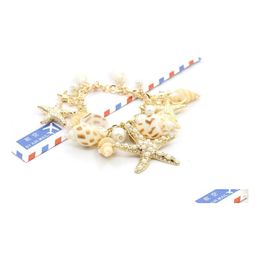 Charm Bracelets Bracelet Ocean Style Mti Shell Simatedpearl Chain Beach Bangle Dh Drop Delivery Jewellery Dhqtn