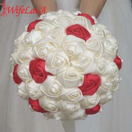 Wedding Flowers WifeLai-A Super Good Handmade Ribbon Flower Bouquets Bridal Bouquet Ivory Boque Noiva Accept Your Idea Custom W223-1