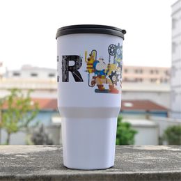 29oz Plastic Sublimation White Tumblers With Lids Heat Transfer Water Bottles DIY 850ml Drinking Milk Cups By Air A12