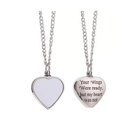 Party Favour Ups Memory Urn Sublimation Blank Necklaces For Dad Mom Grandma Angel Wings Love Heart Cross Ashes Keepsake Pendant Neckl Dh3Nq