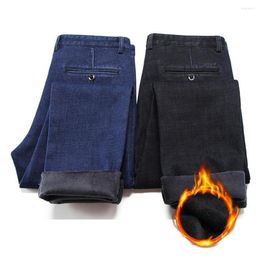 Men's Jeans Fleece Warm Winter Denim Straight Babby Stretch Pants For Man Black Classic Vintage Trousers 2023