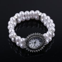 Wristwatches 1PCs Simulated Pearl Women Watch Rhinestone Luxury Elegant Wrist Band Bracelet Jewellery Gifts Lady Elastic Charming