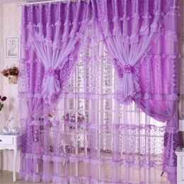 Curtain Purple /pink Handmade Lace Curtains For Girls Room Pink/purple Sheer Bedroom 3 Layers (2 2.8m X 2 )