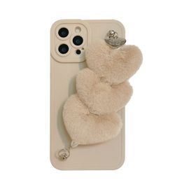 Plush love wrist strap mobile phone case For iphone 14 plus 14 pro 11 12 13 pro