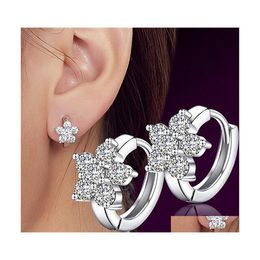 Clip-On Screw Back Sier Stud Earrings Women Cute Snowflake Florid Earring Luxury Rhinestone Ear Buckle Jewellery Wholesale Drop Deliv Dh4Bg
