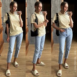 Women's TShirt 100 cotton round neck shortsleeved women's brand ins casual style thickened couple dress 230130