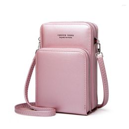 Evening Bags Fashion Soft Leather Women's Cell Phone Shoulder Lovely PU Multi-layer Pockets Lady Messenger 2023 Pink
