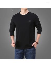 Men's T Shirts Fashionable High Quality Mens Autumn & Spring Solid Colour Fashion Round Neck Embroidery Casual Male Long Sleeve Cotton T-