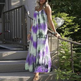 Casual Dresses Summer Women Loose Maxi Dress Sleeveless Tie Dye Stripe Printed Long Bohemian Sling Female Beach Sundress Plus Size