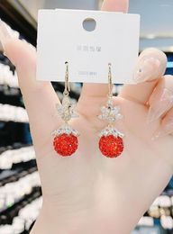 Hoop Earrings 2023 Fashion Korean Temperament Red Diamond Ball Crystal Peacock Advanced Sense Net