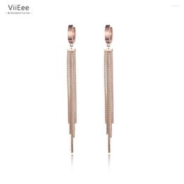 Hoop Earrings ViiEee Creative Rose Gold Colour Long Tassel Fashion Titanium Steel Anniversary For Party Women VE17069
