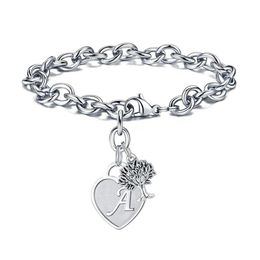 Bangle Fashion Stainless Steel Heart Bracelet With 26 Letters Pendant Az Charm Initial Alphabet Jewellery For Women 3388 Q2 Drop Deliv Dhj7C