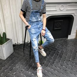 Men's Jeans Summer Mens Bib Overalls Fashion Slim Ankle Length Denim Super Handsome Youthful Jumpsuit High Quality