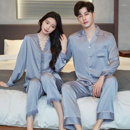 Women's Sleepwear Grey Rayon Couple Pyjamas Set Spring Autumn Long Sleeve Shirt&pant Bridegroom Bride Wedding Gift Casual Home Clothes