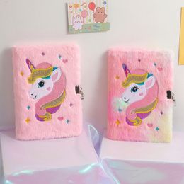 Notepads Unicorn Diary With Lock For Kid Girls Gift Cute Plush Notebook A5 Size Secret Fuzzy Journal 230130