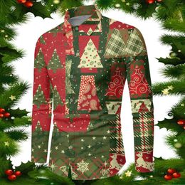 Men's Casual Shirts Male Autumn Winter Christmas Long Sleeve Full Print Festive Funny Special Atmosphere Men's Clothes Flower 3D Camisa