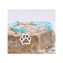 Party Favour Cute Pets Dogs Cat Paw Shape Charm Bracelet Love Pendant Simple Bracelets For Women Bangles Vintage Sier Veet Rope Chain Dh7Wp
