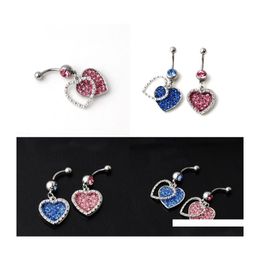 Navel Bell Button Rings Diamond Inlay Heart Shaped Puncture Jewellery Umbilical Nail Medical Steel Dance Belly Ring Accessories 3 2H Dh4Hk