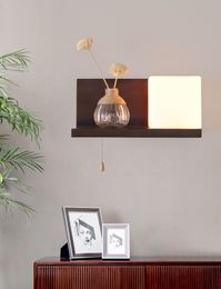 Wall Lamp Nordic Creative Shelf For Bedroom Bedside Deco Walnut Corridor Sconce Simple Design Bracket Light Home Lighting