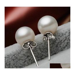 Stud Sier Plated Prevent Allergy Fashion Earrings For Women Design Trendy Pearl White Ball Small Round Jewelry Gift Drop Delivery Dh9Lz