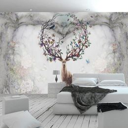 Wallpapers Nordic Elk Wallpaper Theme El Dining Room Living TV Background Wall Paper Dream Forest Mural