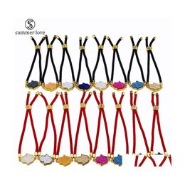 Beaded Strands Cute Penguins Crystal Druse Charm Bracelets Friend Lucky Red Black Woven Rope Adjustable For Women Men Jewelryz Drop Dhowr