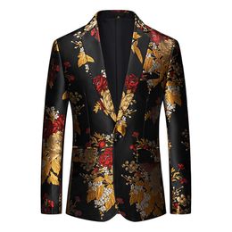 Men's Suits Blazers Plus Size 6XL-M Luxury Gold Floral Print Blazer Men Jacquard Slim Fit Suit Jacket Wedding Club Party Dress Men Clothing 230130